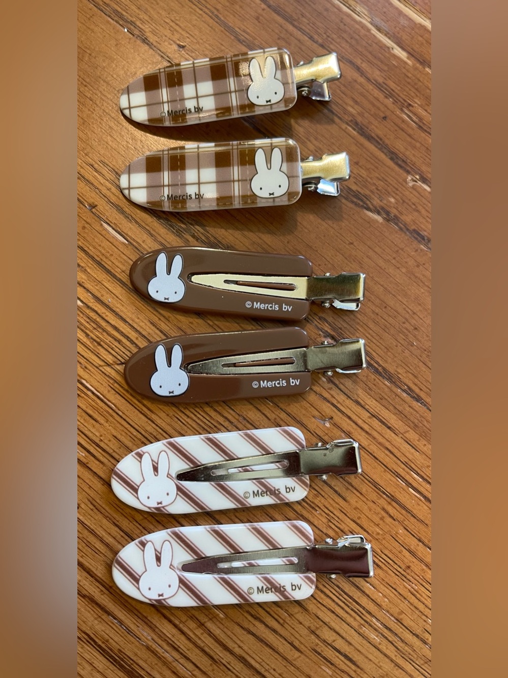 MIFFY Bunny Brown & Cream Plaid Hair Clips Set of 3